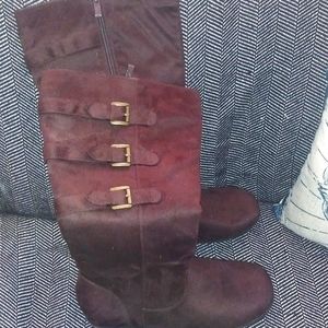 Faux suede boots/ mid calf/ zipper